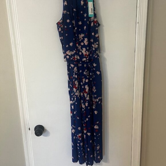 Lottie Knit Cropped Jumpsuit Blue Floral - Picture 2 of 3